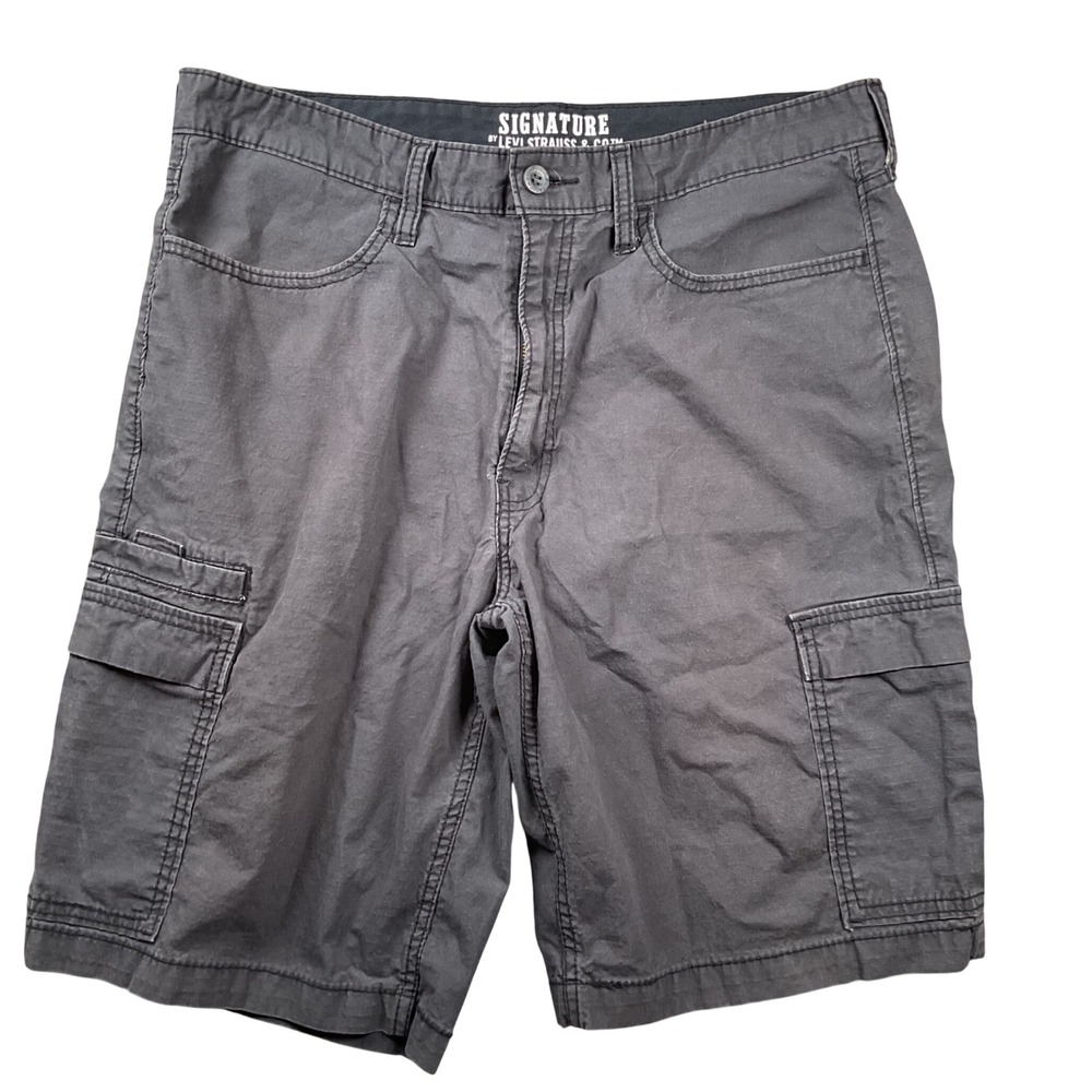 Signature by Levi Strauss & Co Cargo Shorts Mens 36 Gray Ripstop Stretch Casual